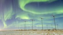 The northern lights seen over the Saskatoon SuperDARN radar site. (Credit: Ashton Reimer)